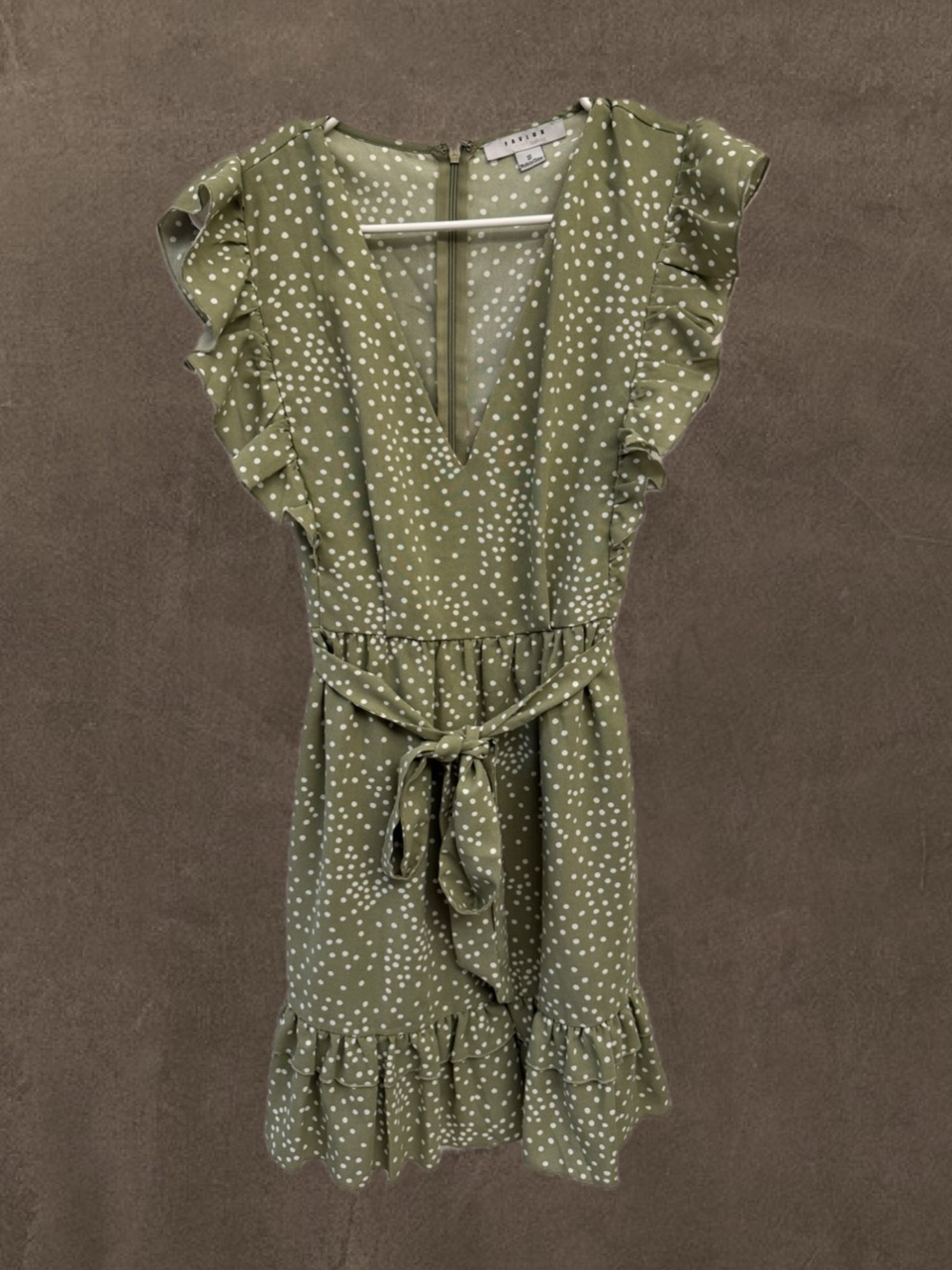 FAVLUX Olive Green Polka Dot Ruffle Dress